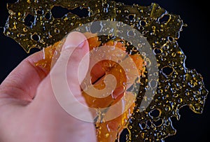 Close up detail of marijuana oil concentrate aka shatter isolate