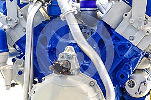 Close up detail of modern powerful automobile internal combustion engine