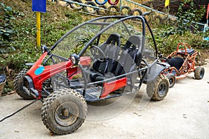 Close-up detail of a mountain off-road kart