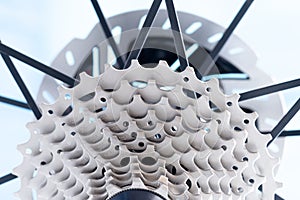 Close up Detail of a New rear gears set of road bike. New bike cassette