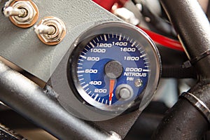 Close up detail of a nitrous pressure gauge