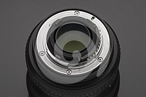 Close up detail rear element view of photo DSLR camera or video lens