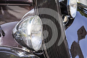 Close up detail of a shiny old classic car