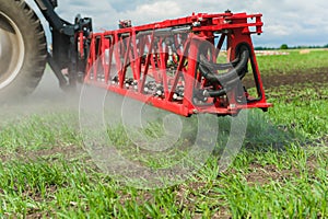 Close up detail of spraying farm machine