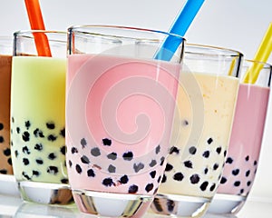 Close up detail of tapioca pearls in bubble tea
