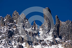 Close up detail of the top of Cerro Castillo in Carretera austral in chile - Patagoni