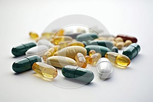 Close-up Detail of Various Medicinal Pills and Capsules: An Important Ingredient in Healthcare and Pharmaceuticals