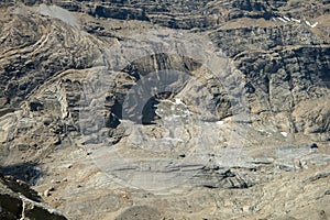 Close up detail, view of the pyrenean \'Cilindro\' glacier from the MarborÃ© or Tuca Roya valley