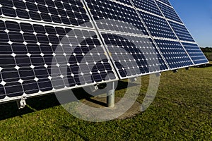 Close-up, detail view of solar panels of a solar power plant in