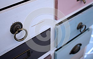 Close Up Detail of Vintage Storage Drawers in a Chest