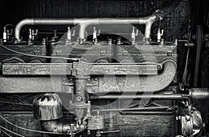 Close Up Detail of a Vintage Tractor Engine