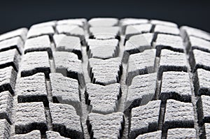 Close-up detail of winter tire snowed tread