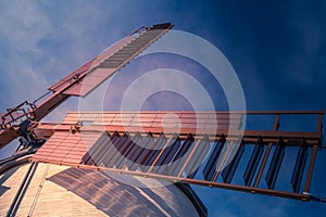 Close up detail of the wooden sail on a windmill