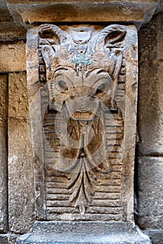 Close up detail of a worn stone Corbel