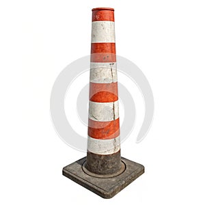 Detailed examination of a traffic pole isolated on white background