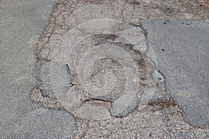 Close up detailed view on different street ashpalt surfaces colored in red blue and grey