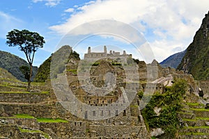 Close up detailed view of Machu Picchu, lost Inca