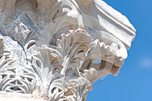 Close-up details of ancient column at Kourion archaeological site. Limassol District, Cyprus photo