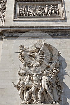 Close up details the Arc de Triomphe in Paris