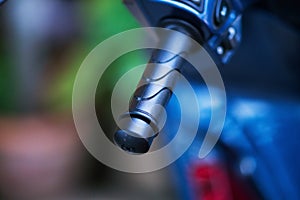 Close up of details black motorcycle Grip On Handlebar