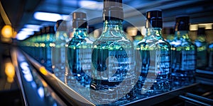 A close up of the details of bottles that reflect the quality and purity of productio