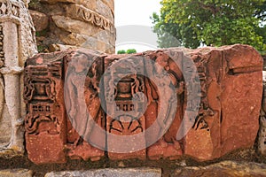 Close up of details of decorative carvings at Qutub complex in Delhi, India