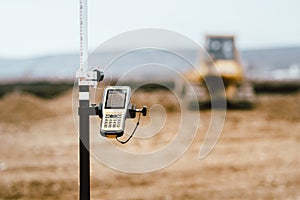 Close up details of gps and theodolite in surveying industry. Construction site details