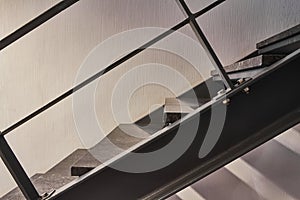 Close-up and details of railing and stairs of a modern building, selective focus