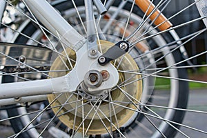 Close up. Details of rear bicycle wheel gears