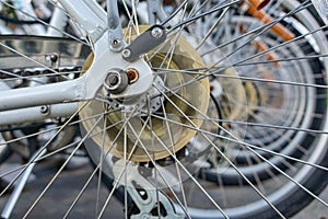 Close up. Details of rear bicycle wheel gears