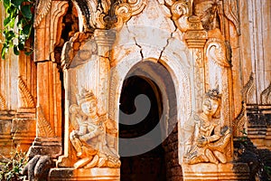 Close up details of Shwe Indein pagoda in Myanmar