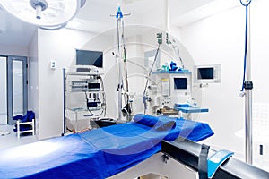 Details of technological medical equipment in surgery room. Life support systems. Surgeon life details