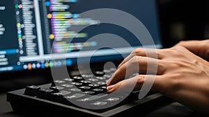 Close-up of Developer Hands Typing Code on Computer Keyboard