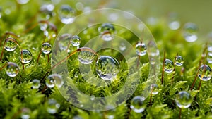 The droplets create reflections and refractions adding depth to the image