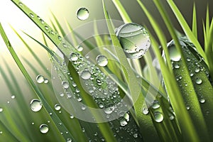 A close-up of a dew drop on a blade of grass, with the reflection of the surrounding environment visible in the drop.