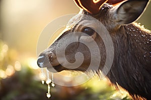 close-up of dew on moose fur in the morning sun