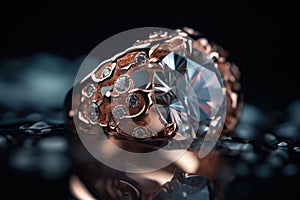 Close up diamond ring jewelry. A diamond engagement ring. Generative AI