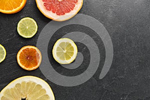 Close up of different citrus fruit slices