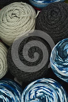 Close up of different color worsted Yarn