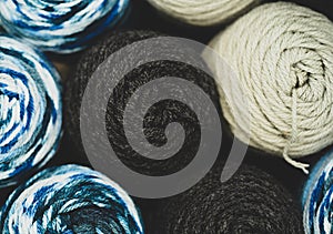 Close up of different color worsted Yarn photo