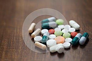 Close up of different drugs on table