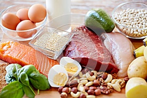 Close up of different food items on table photo