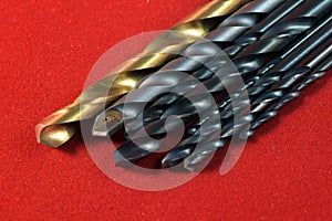 Close up different kinds and number of screws Raw plug and Drill Bits