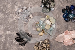 Close up of different kinds of stones in a variety of colours