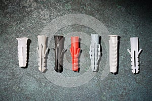 Close-up of a plastic dowels group