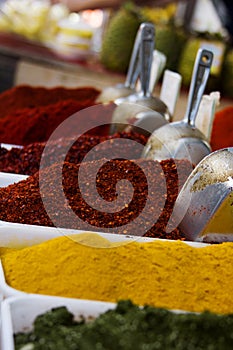 Close-up of different types of assorted spices