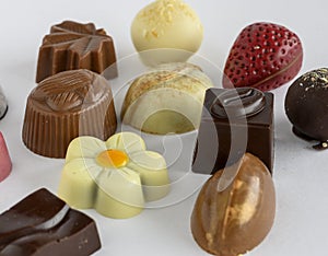 Close-up of different types of chocolates.