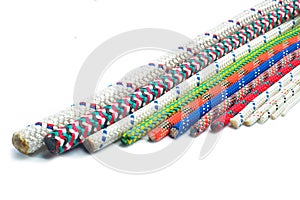 Close up of different types of ropes and cords