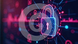 Close up of a digital lock interface on a screen, authentication, secure access