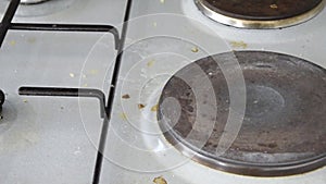 Close up of dirty kitchen stove